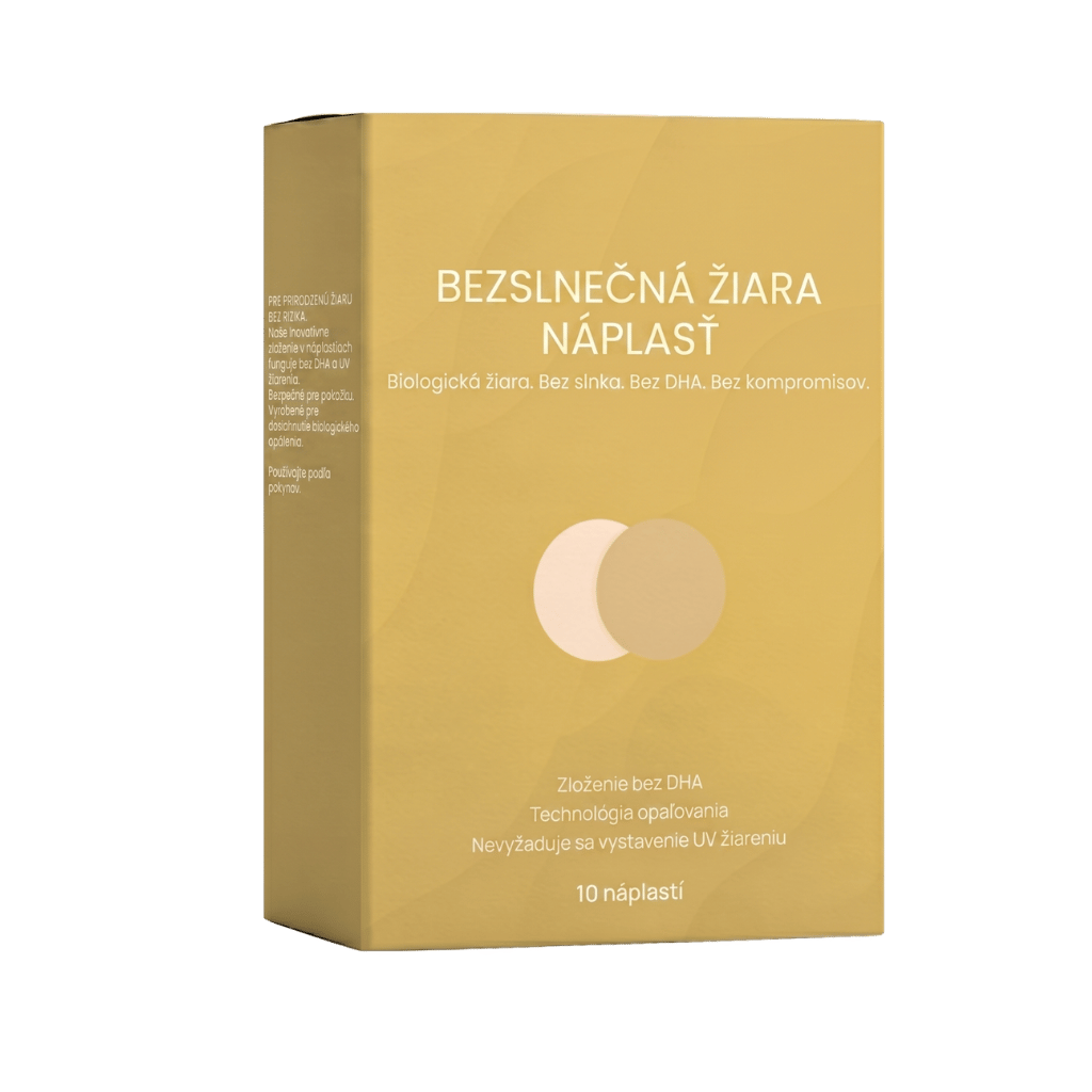 Rozjasňujúca náplasť bez slnka v obale, navrhnutá na podporu prirodzenej pleti bez slnečného žiarenia.