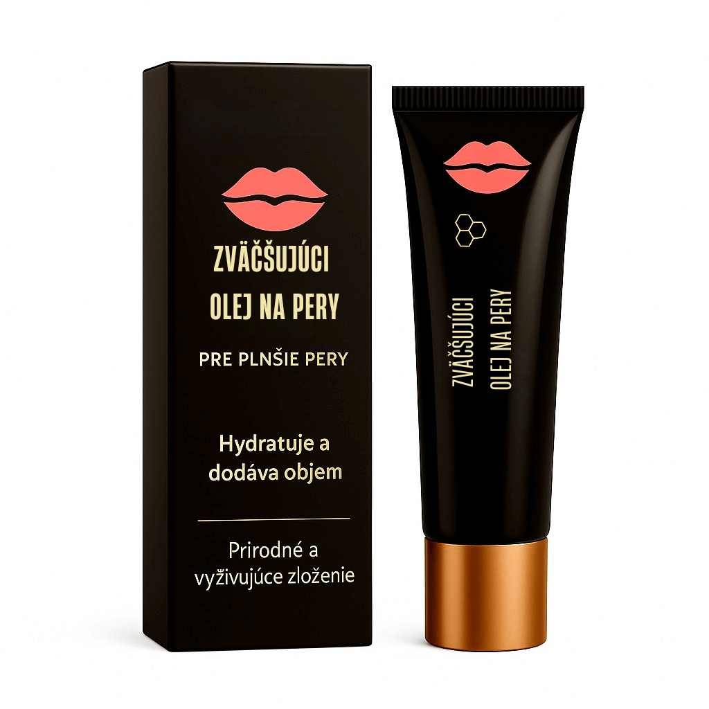Zväčšujúci olej na pery s prírodným zložením, ktorý hydratuje a dodáva objem pre plnšie pery.