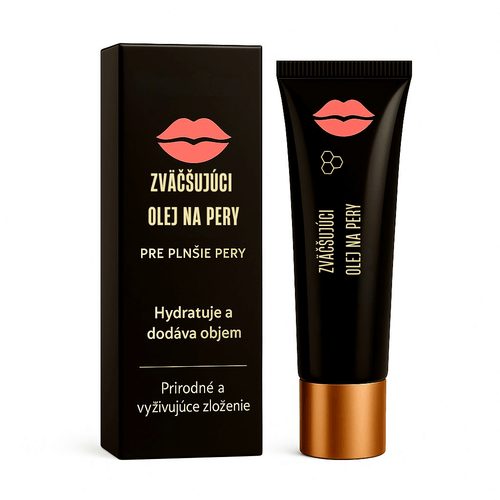 Zväčšujúci olej na pery s prírodným zložením, ktorý hydratuje a dodáva objem pre plnšie pery.