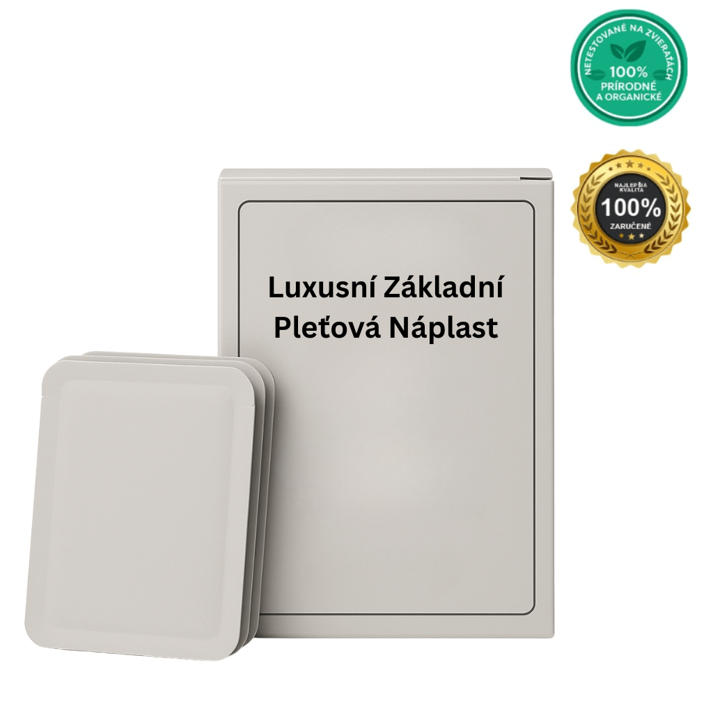 Luxusní Základní Pleťová Náplast - elegantní balení s dotykem přírody a kvality.