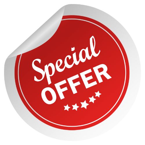 Červená nálepka so slovami 'Special Offer' na podporu predaja balíčka na doplnenie zásob.