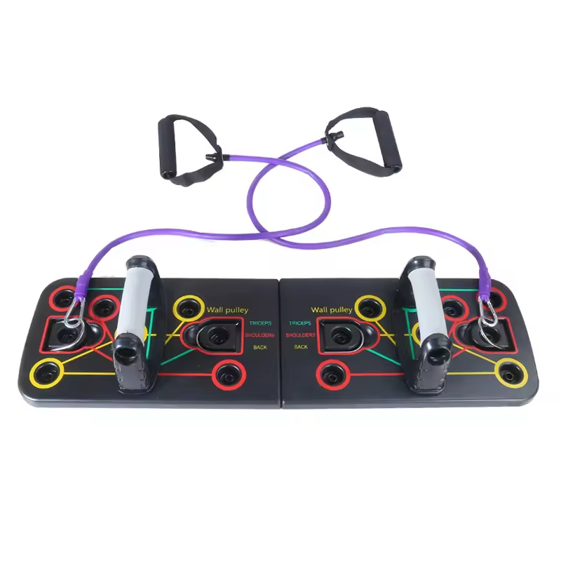 Ahoj Krása Komplexný tréner kľukov s farebnými značením a odporovými lankami na posilnenie hornej časti tela.