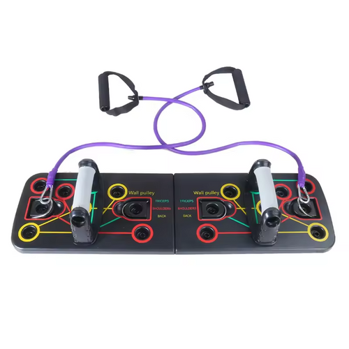 Ahoj Krása Komplexný tréner kľukov s farebnými značením a odporovými lankami na posilnenie hornej časti tela.